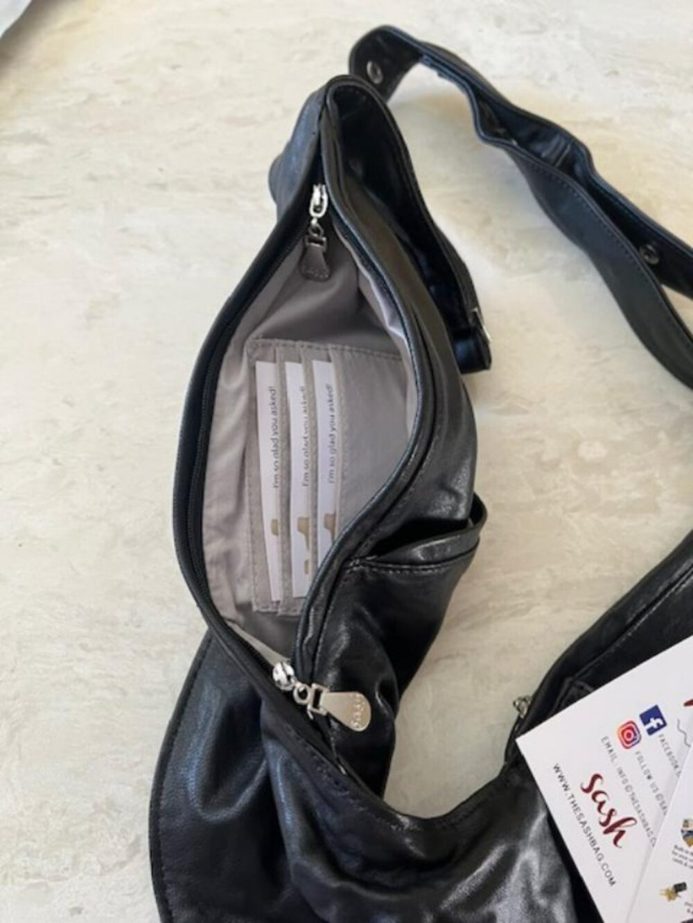 SASH BLACK LEATHER BAG - Picture 2 of 5